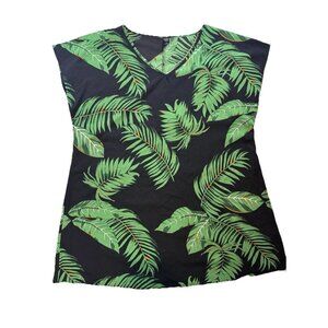 Women’s Dress 2XL Palm Leaves Tropical Hawaiian Beach Black Green Short Sleeve